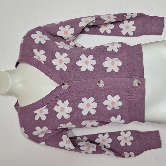 Willow & Wind Knit Cardian Sweater Daisy Patern Purple XS - Picture 1 of 9